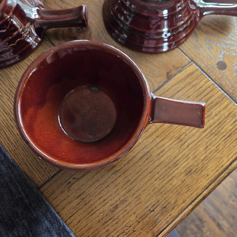 Mid Century Marcrest Daisy Dot Handled Soup Bowls